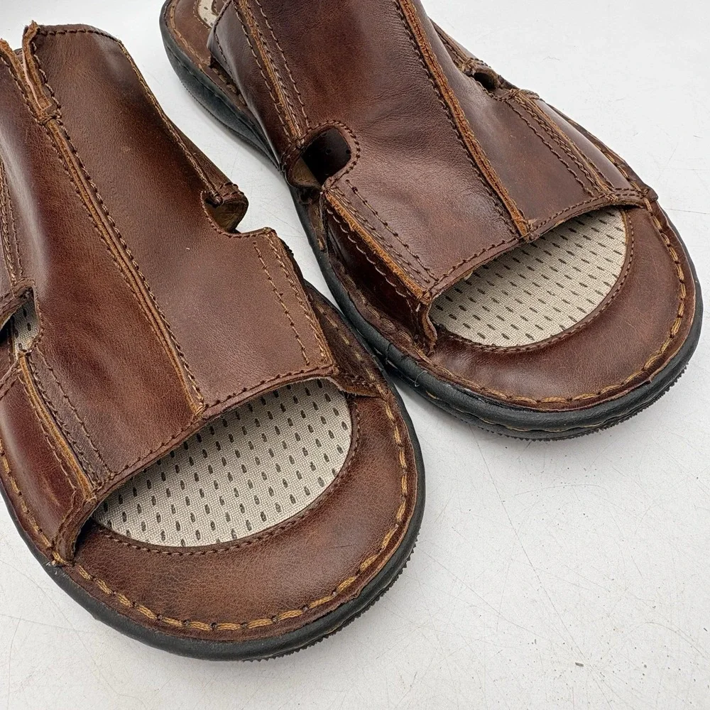 Born Mens 10M Brown Leather Slide Sandals Comfort Open Toe Casual Slip On
